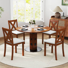 Wooden Dining Chair Set of 2 with Padded Seat and Curved Back-Beige