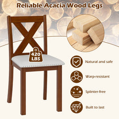 Wooden Dining Chair Set of 2 with Padded Seat and Curved Back-Beige