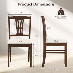 Wooden Dining Chairs Set of 2 Upholstered Kitchen Chairs with Solid Rubber Wood Frame