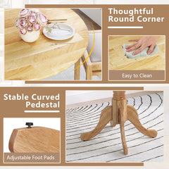 Wooden Dining Table with Round Tabletop and Curved Trestle Legs-Natural