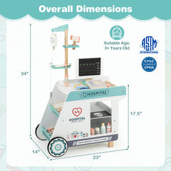 Wooden Doctor Playset for Kids Pretend Play Doctor Kit with Cart Gift for Toddlers Boys Girls Aged 3+