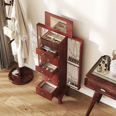Wooden Jewelry Armoire Cabinet Storage Chest with Drawers and Swing Doors