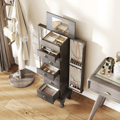 Wooden Jewelry Armoire Cabinet Storage Chest with Drawers and Swing Doors