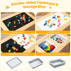 Wooden Kids Activity Table Set with Double-Sided Boards-Natural