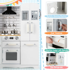 Wooden Kid's Corner Kitchen Playset with Stove for Toddlers-Natural & White