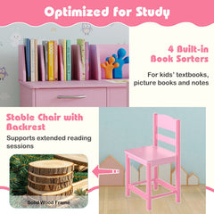 Wooden Kids Study Desk and Chair Set Student Workstation