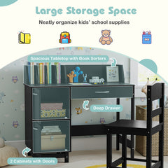 Wooden Kids Study Desk and Chair Set Student Workstation