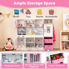 Wooden Kitchen Playset with Lights and Sounds for Ages 3+-Pink