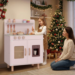 Wooden Pretend Kitchen Playset with Realistic Ice Maker