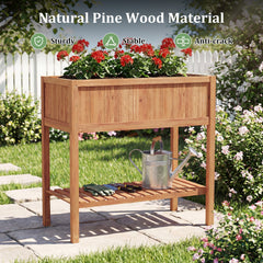 Wooden Raised Garden Bed with Storage Shelf and 220 LBS Capacity-Orange