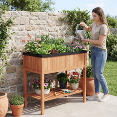 Wooden Raised Garden Bed with Storage Shelf and 220 LBS Capacity-Orange