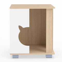 Wooden Semi-enclosed Cat Condo with Kitty Head-shaped Entry and Metal Legs-Natural