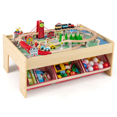 Wooden Train Set Table Kids Multipurpose Activity Play Table with 2 Reversible Tabletops-Red
