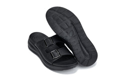 CALTO - X1660 - 2 Inches Taller (Black Buckle) - Dual Adjustable Buckle Sandal