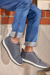 CALTO - X2323 - 2.4 Inches Taller (Iron Grey/White & Black Sole) - Lace Up Casual Sneaker - Lightweight