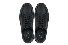 CALTO - Y7111 - 2.6 Inches Taller (Black) - Elevated Pebble Grain Leather Sneakers