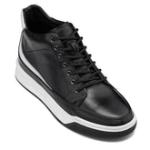 CALTO - Y7150 - 2.6 Inches Taller (Black) - Leather Ankle Top Sneak-Boot