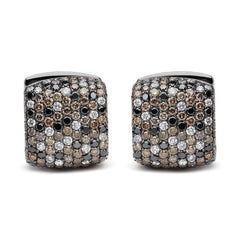 Black Rhodium Plated 18K White Gold 12 5/8 Cttw Multi Color Diamond Square Domed Huggie Hoop Earrings (Brown, Black, G-H Color, SI1-SI2 Clarity)
