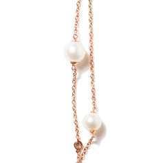 18K Rose Gold 1/2 Cttw Diamond and Freshwater Pearl Double Strand Station Necklace (G-H Color, SI1-SI2 Clarity) - Adjustable up to 16" to 20"