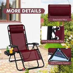 Outdoor Folding Zero Gravity Reclining Lounge Chair-Dark Red