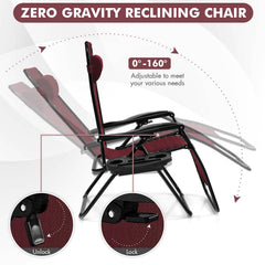 Outdoor Folding Zero Gravity Reclining Lounge Chair-Dark Red