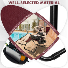 Outdoor Folding Zero Gravity Reclining Lounge Chair-Dark Red
