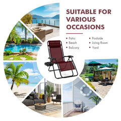Outdoor Folding Zero Gravity Reclining Lounge Chair-Dark Red
