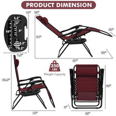 Outdoor Folding Zero Gravity Reclining Lounge Chair-Dark Red