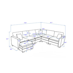 Modern U Shaped 6-Seat Sectional Sofa Couch with Ottoman