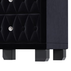 Elegant Velvet Nightstand with 2 Drawers and Crystal Handles