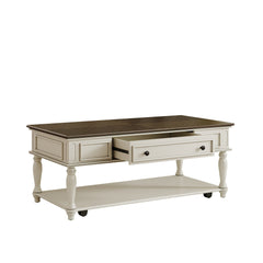 Farmhouse Coffee Table with One Drawer in Grey and White