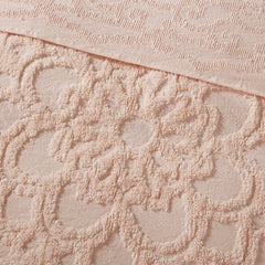 Tufted Cotton Chenille Medallion Fringe Coverlet Mini Set Blush Full/Queen