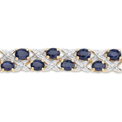 14K Yellow Gold Plated 12.53 Carat Genuine Blue Sapphire and White Diamond .925 Sterling Silver Bracelet