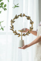 14.2x3.5x19.7" Iron Floral Hurricane With Marble Base