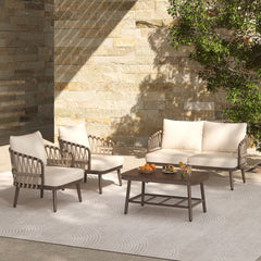 4-Piece Outdoor Patio Furniture Set with Metal Frame and Woven Rope
