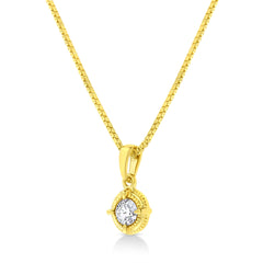 14K Yellow Gold Plated .925 Sterling Silver 1/2 Cttw Brilliant Round Cut Diamond Solitaire Milgrain 18" Pendant Necklace (K-L Color, I2-I3 Clarity)