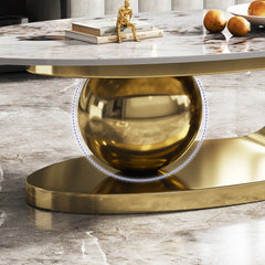 49.2 Inches Oval Faux Marble Coffee Table for Living Room with Stainless Steel Base