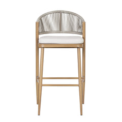 Outdoor Bar Height Aluminum Frame Counter Stools with Scallop-shaped Backrest & Water-resistant Cushions