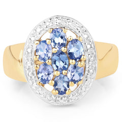14K Yellow Gold Plated 1.19 Carat Genuine Tanzanite .925 Sterling Silver Ring