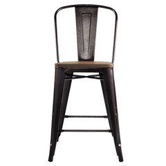 Set of 4 Industrial Metal Counter Stool Dining Chairs with Removable Backrests