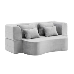 Queen Size Modern Light Grey Floor Sofa with 4 Pillows