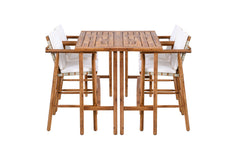 6 Piece Outdoor Bar Set with Acacia Wood Table & Cushioned Stools