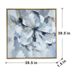 Large Modern Flower Oil Painting Square Frame Wall Art - Blue / Gray