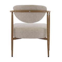 Beige PU Leather Dining Room Chair with Metal Frame