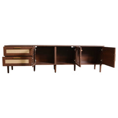 Rattan TV Stand with 3 Cabinets & 2 Drawers