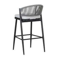 Outdoor Bar Height Metal Frame Counter Stools with Scallop-shaped Backrest & Water-resistant Cushions - Set of 2
