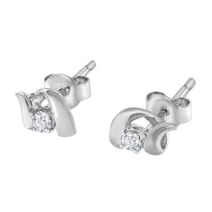 10K White Gold 1/10 Cttw Round Brilliant-Cut Diamond Espira Swirls Solitaire Push Back Stud Earrings (I-J Color, I1-I2 Clarity)