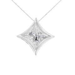 10K White Gold 1/10 Cttw Bezel Set Solitaire Princess Cut Diamond Kite Shaped Pendent Necklace - 18" Inches