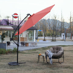 10ft Solar LED Offset Hanging Market Patio Umbrella (Orange)