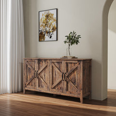 Cabinet with 4 Doors and 4 Open Shelves Freestanding Sideboard